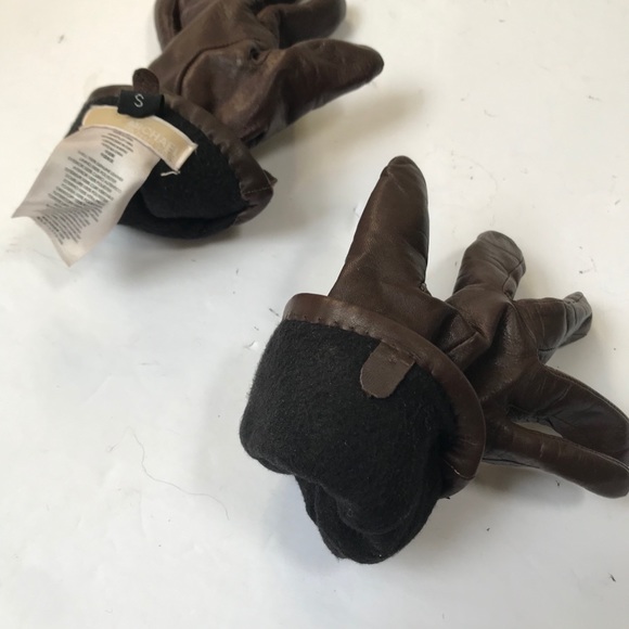 Michael Kors Moto Leather Gloves Buckles Lined Silver Hardware Small Brown Lined - Picture 6 of 11